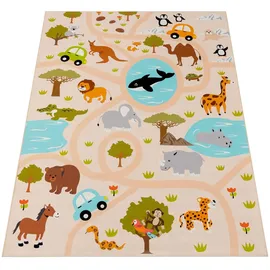 KADIMA DESIGN Kinderteppich Waschbar, mit Safari‐Straßen‐Muster, Mehrfarbig 80 x 150 cm