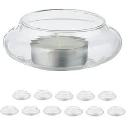 Relaxdays Teelichthalter schwimmend, 12er Set, Glas, Tischdeko Hochzeit, Pool & Teich, Schwimmteelichter, transparent