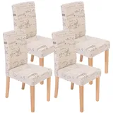Mendler 4er-Set Esszimmerstuhl Stuhl Küchenstuhl Littau - Textil mit Schriftzug, creme, helle Beine