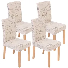 Mendler 4er-Set Esszimmerstuhl Stuhl Küchenstuhl Littau - Textil mit Schriftzug, creme, helle Beine