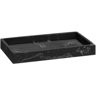 Navaris Tablett für Schmuck und Make-Up Marmoroptik - Rund Platte Deko Tray Schminktisch - Badezimmer Tablett Schwarz - Rechteckig Schale Marmorplatte - Deko Tablett Marmor Optik