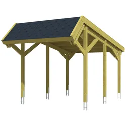 Einzelcarport SKANHOLZ "Harz", grün, B/H/T: 321cm x 219cm x 560cm, Carports, mit schwarzen Schindeln