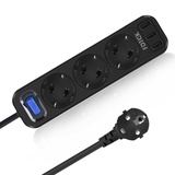 FDTEK 6 in 1 Mehrfachsteckdose mit USB, 3 Fach Steckdosenleiste mit 3 USB, Steckerleiste Wandmontage (2500W/10A), Steckdosenadapter mit Schalter und Kindersicherung, Verlängerungskabel 1,5M-Schwarz