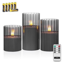 Rhytsing 3 Grau LED Kerzen im Glas mit Timerfunktion, Riffelglas Flammenlose Kerzen mit Fernbedienung und Batterien Enthalten, H 10/12,5/15cm