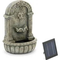 Hillvert Solar Gartenbrunnen Solarbrunnen Zierbrunnen speiender Löwenkopf über Becken LED