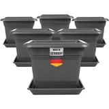 Centi 2friends Tomatentopf mit Untersetzer 28x28 cm 6er Set Anthrazit Pflanzkübel Eckig Blumentopf für Tomaten und Blumen Stabil Kübel mit Ablaufsystem für Balkon & Garten