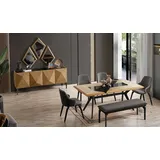 aea Stilvolles Möbelset Designer Holztisch 4x Polsterstühle Bank Konsole 100 x 76 x 190 cm Beige