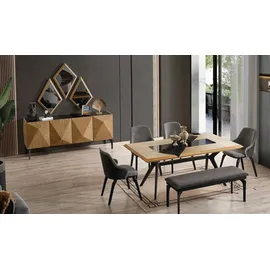 aea Stilvolles Möbelset Designer Holztisch 4x Polsterstühle Bank Konsole 100 x 76 x 190 cm Beige