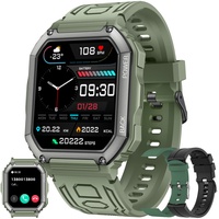 Smartwatch Herren mit Telefonfunktion, 1,8" Touchscreen Wasserdicht Militärische Sportuhr mit Blutdruckmessung, Schrittzähler, Herzfrequenz, 30 Sportmodi Fitnessuhr für iOS Android (Grün)