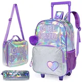 HTgroce Lila Kinder Trolley Rucksack mit Rollen Rolling Schultasche für Mädchen Schüler Kindergepäck Reisegepäck Kindertrolley Reisekoffer