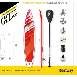 BESTWAY Hydro-Force SUP Paddle Board 381 x 76 x 15 cm rot/weiß
