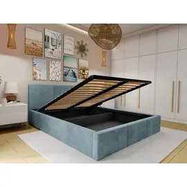 Muralo Polsterbett Stoffbett Bett mit Bettkaste Container Doppelbett für Schlafzimmer - 160 cm x 200 cm - Meerfarbe