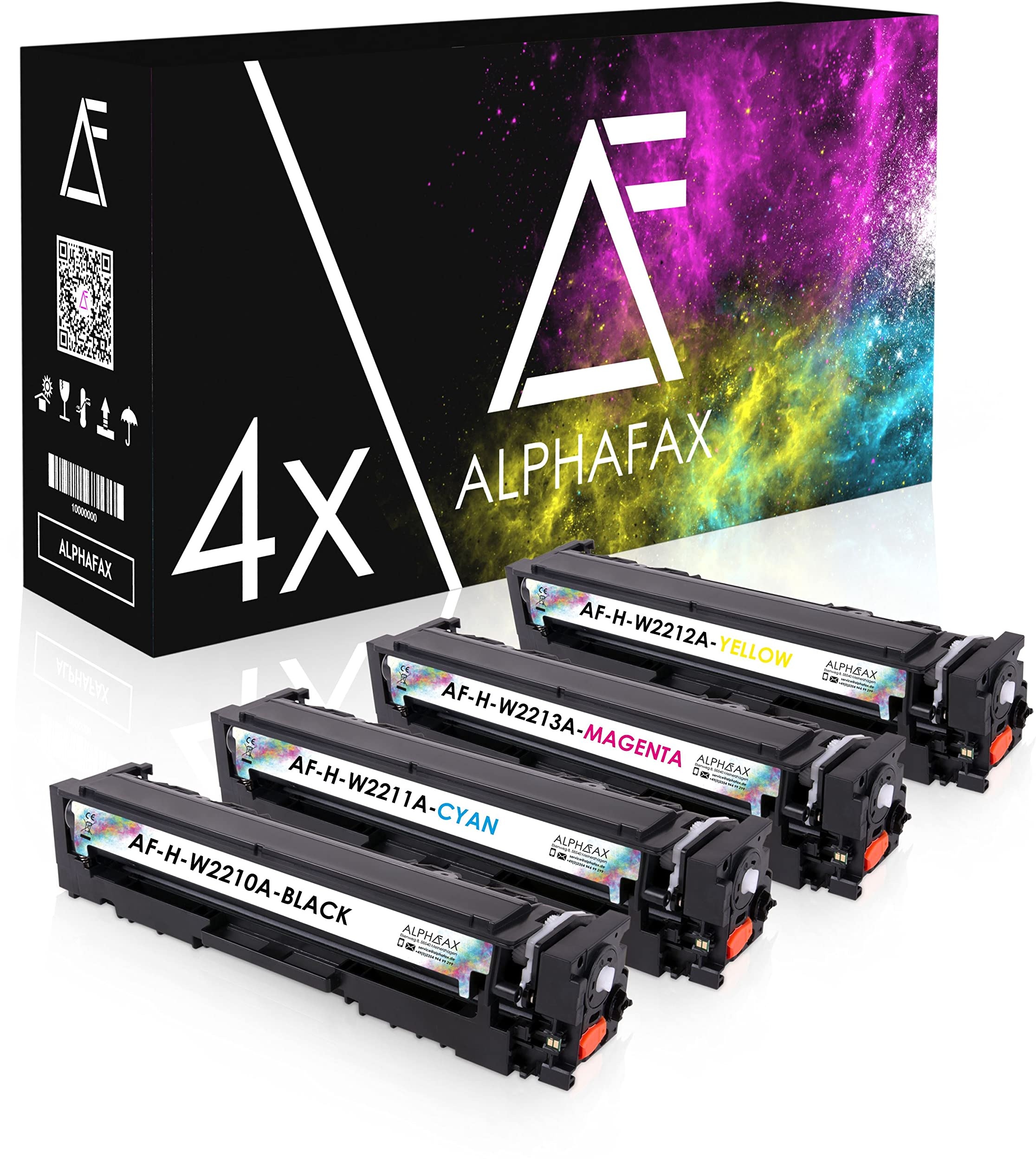 Alphafax 4 Toner kompatibel mit HP W2210A W2211A W2212A W2213A 207A für Color Laserjet Pro M255dw M255nw MFP M282nw MFP M283cdw MFP M283fdn MFP M283fdw [MIT CHIP]