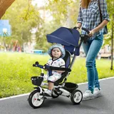 Homcom 6 in 1 Dreirad mit Schubstange, Kinderdreirad mit Sicherheitsgurt Blau
