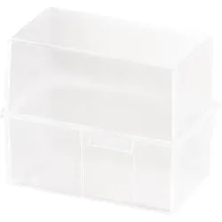 Karteibox DIN A7 quer, max 300 Karten m. Stahlscharnier, transluzent-klar