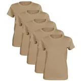 Cotton Prime® 5 Stück Damen T-Shirt, O-Neck Tee greige Gr.: M