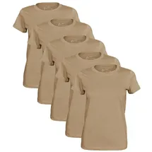 Cotton Prime® 5 Stück Damen T-Shirt, O-Neck Tee greige Gr.: M