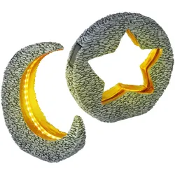 LED Solarleuchte Mond Außenleuchte Garten Solarlampe Stern Gartenlampe, IP44 Akku, Steinoptik grau Akzent goldfarben, 2er Set