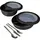 Camping Ess-Set 2 Plastikschüsseln mit Deckel/Metall-Bestecksatz