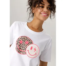 Aniston CASUAL T-Shirt ANISTON CASUAL, Damen, Gr. 48/50, bunt (weiß, pink, beige, schwarz, grau), Single Jersey, Obermaterial: 100% Baumwolle, bedruckt, figurumspielend hüftbedeckend, Rundhals, Shirts T-Shirt, mit coolen Smileys bedruckt