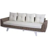 Mendler Sofa HWC-M32, 4-Sitzer Couch Rattansofa Loungesofa mit Kissen, 209cm Kubu Rattan natur Stoff/Textil Polster creme