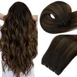 Easyouth Ombre Extension Echthaar Tressen Braun Blond Echthaar Tressen Zum Einnähen Dunkelstes Braun Balayage Aschbraun Haarverlängerungen Extensions Tressen Doppelt Tressen #2/8/2 50cm 100g