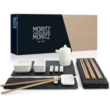 Moritz & Moritz Moritz & Sushi Set Schiefer 22-tlg. - Servierset mit 4x Teller, 1x Servierplatte, 4x Dip-Schälchen, 8x Stäbchen u.v.m.