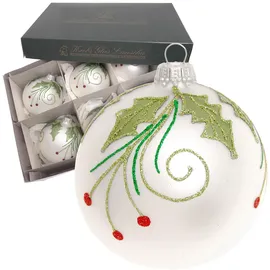 Krebs Glas Lauscha Weihnachtskugeln mit Ilex 6er-Set 8cm
