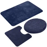 Badematten-Set, 3-teilig, Badematte, weiche Mikrofaser, waschbar, rutschfest, U-förmig, WC-Deckelbezug, Matte, ultra saugfähig, mit rutschfester Unterseite (dunkelblau)