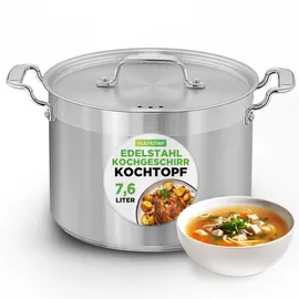 NutriChef 8 Liter Edelstahl-Topf - 18/8 Lebensmittelqualität Schwerer Großer Suppentopf für Eintöpfe, Suppen, Inklusive Deckel, Spülmaschinenfest, Geeignet für Induktion, Keramik & Halogenkochfelder