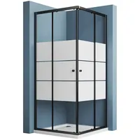 Hopibath Eckdusche Duschkabine milchglas Chrom Schwarz, BxT: 80x80 cm, 5mm Sicherheitsglas, Doppel Schiebetür, H:185cm, Alurahmen, mit 20mm Verstellbereich schwarz 80 cm x 185 cm x 80 cm