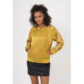 Freshlions Bomberjacke "Aurelia", Damen, Gr. S, gelb (senf), 100% Polyester, unifarben, lang, Rundhals, Jacken Bomberjacke, im sportlichen Design