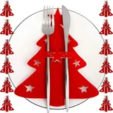 ruhhy Bestecktasche Besteckhalter Tannenbaum Weihnachten Tischdeko Rot Filz 12 Stück 22304