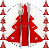 ruhhy Bestecktasche Besteckhalter Tannenbaum Weihnachten Tischdeko Rot Filz 12 Stück 22304