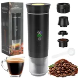 LOMUG Tragbare Kaffeemaschine, Elektrische Espressomaschine mit Akku, 3 in 1 Mini Kapselkaffeemaschine für Unterwegs Camping Reisen Zuhause Auto RV Wandern Büro (Schwarz mit Display)