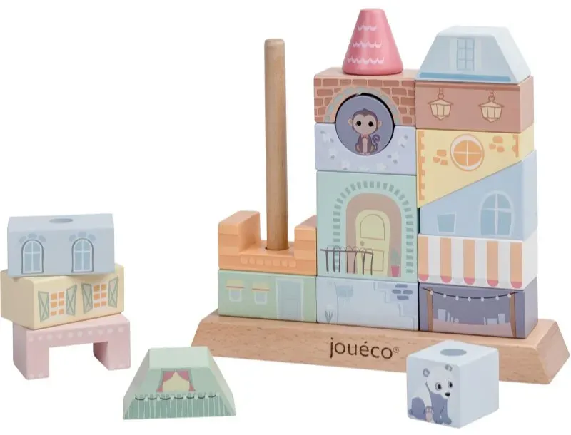 Jouéco The Wildies Family Stacking Houses Activity Spielzeug aus Holz 12 m+ 20 St.