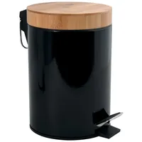 MSV Kosmetikeimer 3 Liter Edelstahl Bambus mit Absenkautomatik und