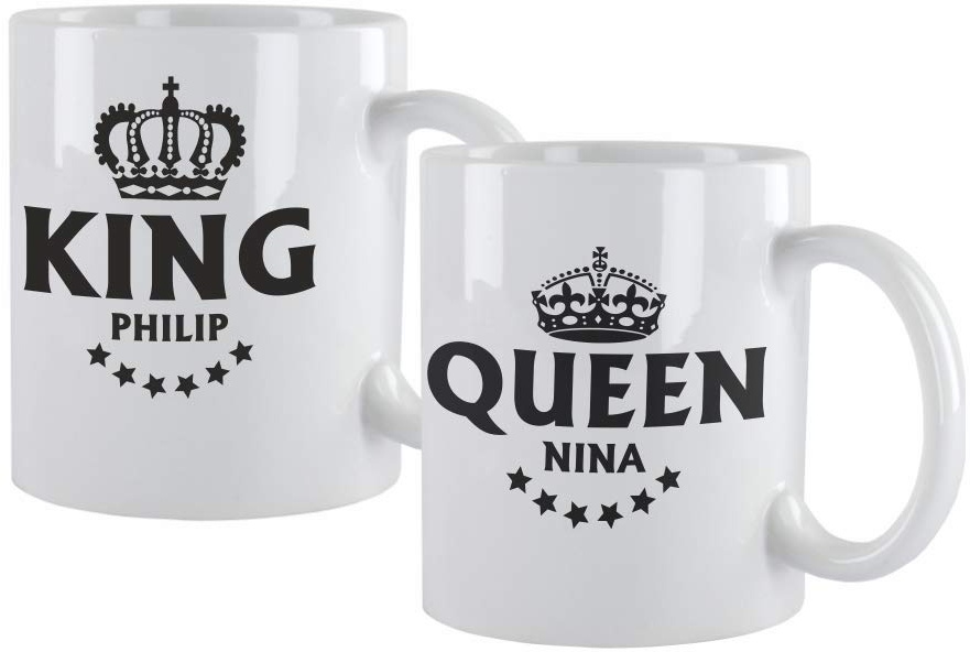 4youDesign Personalisiertes Tassen Set King & Queen - 2er Set Partnertassen mit Namen aus Keramik - Geschenkidee zum Valentinstag/Geburtstag