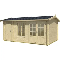Gartenhaus LASITA MAJA "WREXHAM", beige (naturbelassen), Fußboden im Gartenhaus, Massivholzdach, Holzwerkstoff, Gartenhäuser