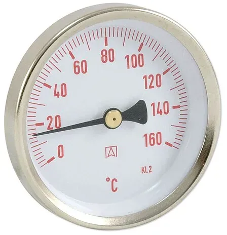 AFRISO Bimetall-Solar-Thermometer - Gehäuse Stahlblech verzinkt (Ø 63 mm), 1/2'' x 40 mm, Skala 0-160 °C, ROT