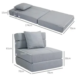 Homcom Schlafsessel Schlafsofa, Sofabett Einzelsofa mit Waschbarem Kissen, Grau