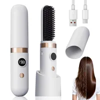 Glättbürste Kabellos, Mini Haarglätter Bürste, USB-C Wiederaufladbar Negativ Ionen Glätteisen, MCH-Keramikheizung Haarglätterbürste mit Ladestation, Styling Bürste für Reisen und Täglichen Gebrauch