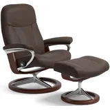 Stressless Stressless® Relaxsessel »Garda«, (Set, Relaxsessel mit Hocker), mit Hocker, mit Signature Base, Größe L, Gestell Braun braun