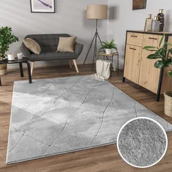 Teppich PACO HOME "Utrecht 641", grau, B:230cm H:4mm L:340cm, Polyester, Teppiche, Kurzflor, Uni Farben, 3D-Design, Rauten Muster, besonders weich