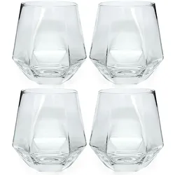Intirilife 4x Trinkglas im Hexagon Design Durchsichtig - 240 ml Füllmenge - Wasser Saft Glas Spülmaschinenfest Kristallglas stoßfest