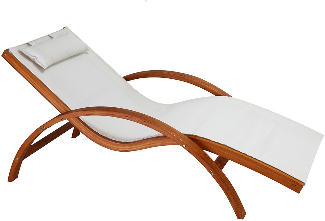 Chaise longue bain de soleil blanc cassé et bois massif BIARRITZ