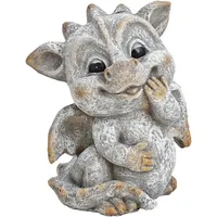 Muchome Gartenfigur Drache stehend 17cm Höhe, Steinoptik Skulptur, Grau