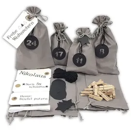 Frau Wundervoll DIY Adventskalender Schneeflöckchen grau zum Befüllen