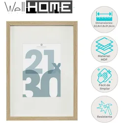 WellHome - Naturholz-Bilderrahmen für 21 x 30 cm große Fotos