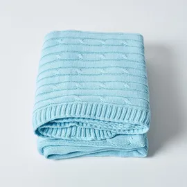 Homescapes Strickdecke 130 x 170 cm Hellblau